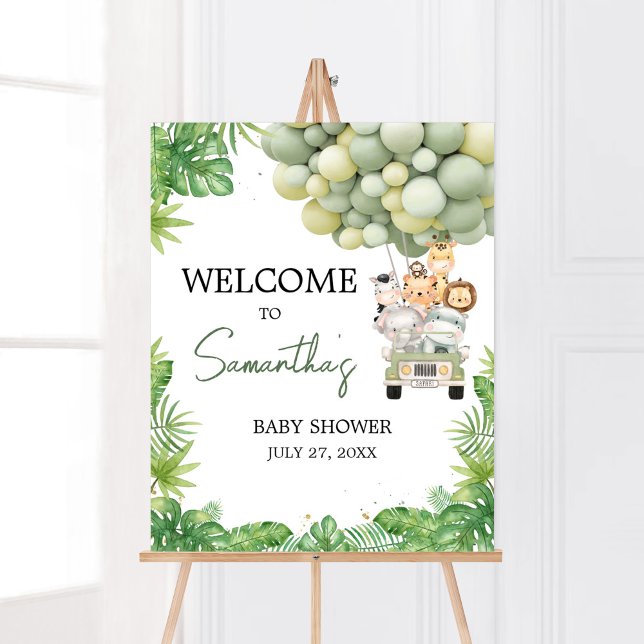 Oh Boy Jungle Safari Baby Dusche Willkommen Poster (Safari Truck Balloons Baby Shower Welcome Sign)