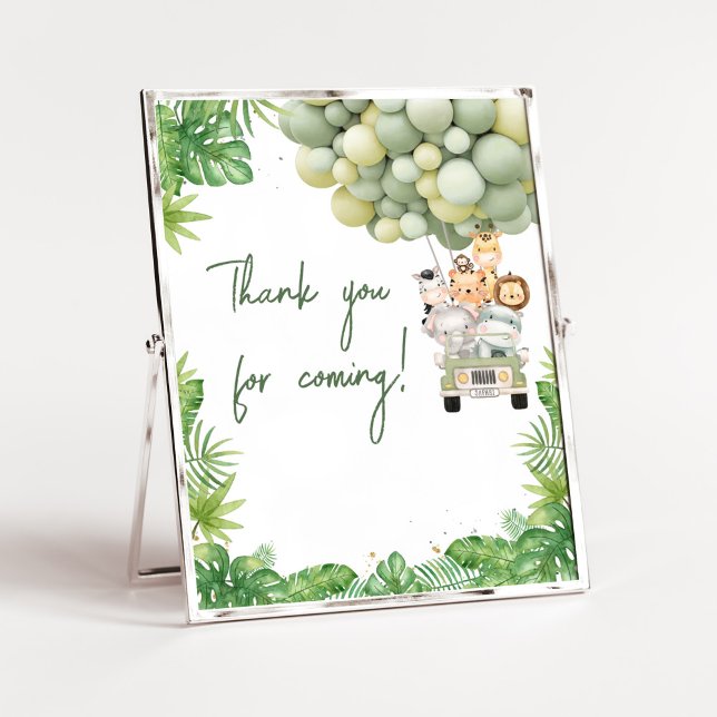 Oh Boy Jungle Safari Baby Vielen Dank für Ihr Komm Poster (Safari Truck Balloons Baby Shower Thank you for Coming Sign)
