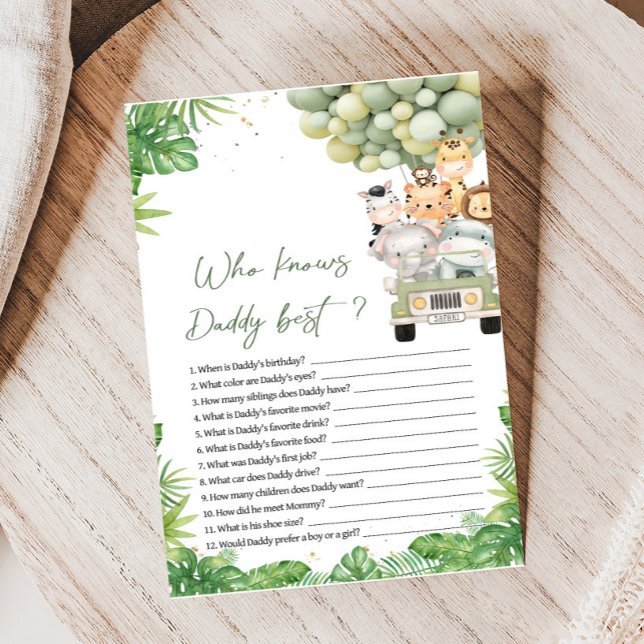 Oh Boy Jungle Safari Shower Who Knows Daddy Game (Safari Animals Baby Shower Game)