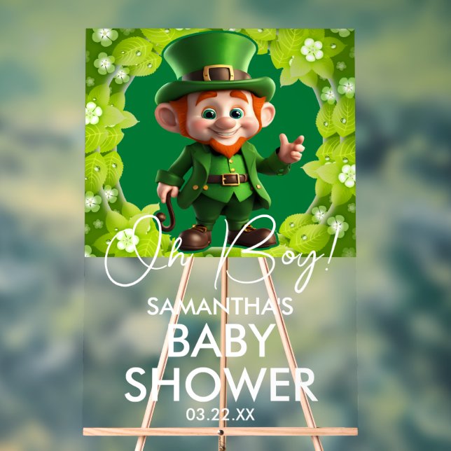 Oh Boy Leprechaun Babydusche Willkommen Acrylschild (Neutral)