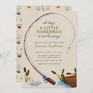 Oh Boy Little Fisherman Watercolor Babydusche Einladung