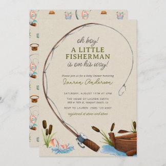 Oh Boy Little Fisherman Watercolor Babydusche Einladung