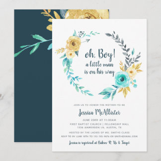 oh Boy Little Man Baby Dusche dunkle aquamarine Ei Einladung
