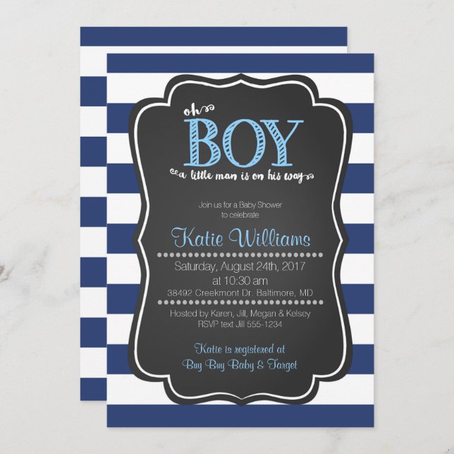 Oh Boy Little Man Baby Shower Einladung (Vorne/Hinten)