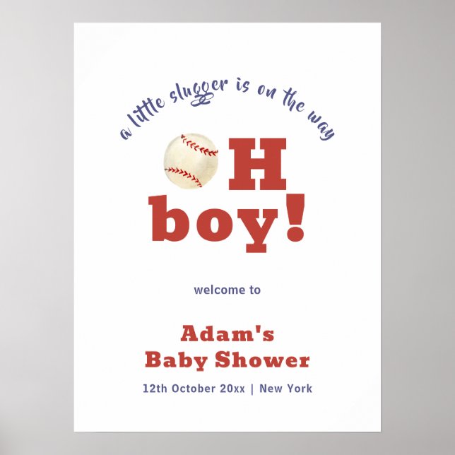 Oh Boy Little Slugger Baseball Baby Shower Welcome Poster (Vorne)