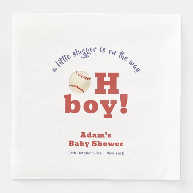 Oh Boy Little Slugger Baseball Sport Baby Shower  Serviette (Vorderseite)