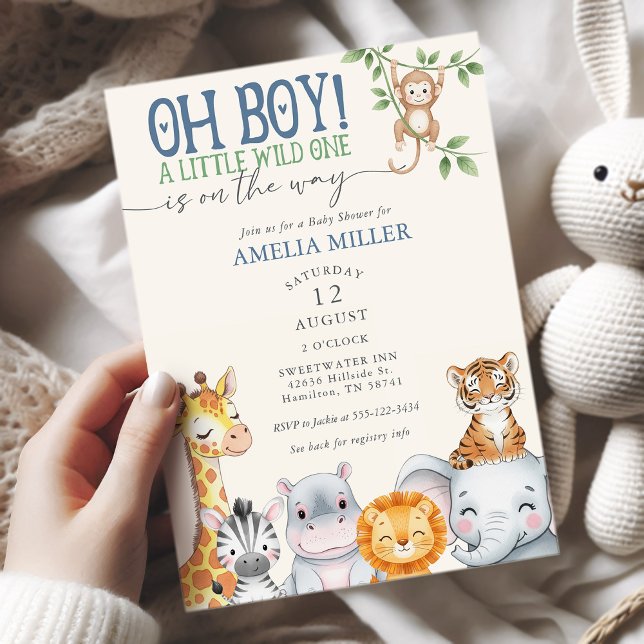Oh Boy Little Wild One Safari Animals Baby Shower Einladung (Oh Boy Little Wild One Safari Animals Baby Shower Invitation)