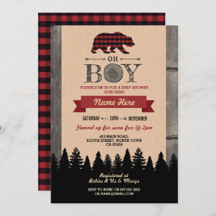 Oh Boy Lumberjack Baby Dusche Red Bear Einladung