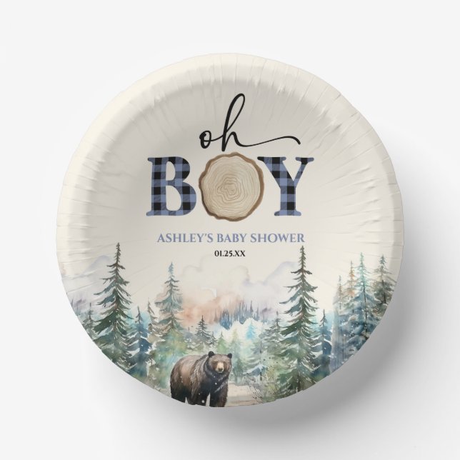 Oh Boy Lumberjack Wald Bear Baby Dusche Pappteller (Vorderseite)