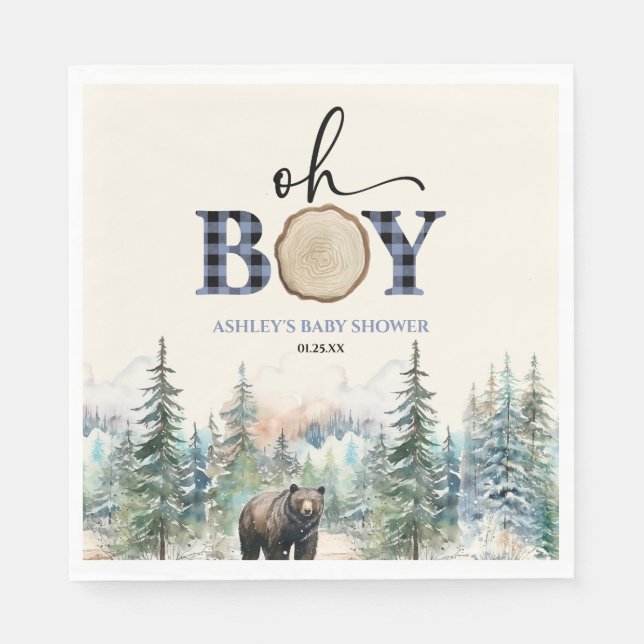 Oh Boy Lumberjack Wald Bear Baby Dusche Serviette (Vorderseite)