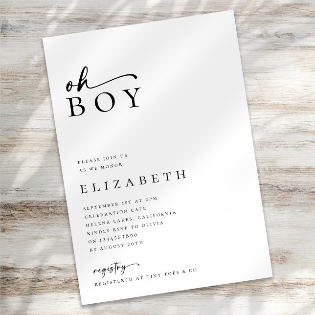 Oh Boy Modern Minimalistisch Script Baby Dusche Einladung (Von Creator hochgeladen)