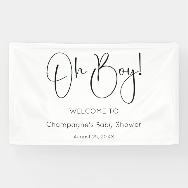 Oh Boy Modern Script Baby Dusche Banner (Horizontal)