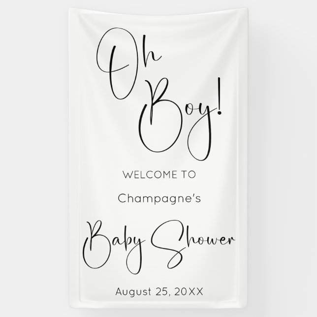 Oh Boy Modern Script Baby Dusche Banner (Vertikal)