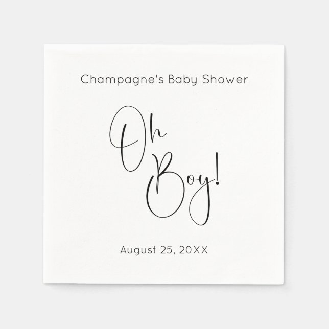 Oh Boy Modern Script Baby Dusche Serviette (Vorderseite)