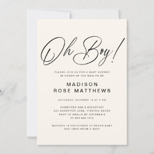 Oh Boy Modern Script Dusty Blue Baby Shower Einlad Einladung