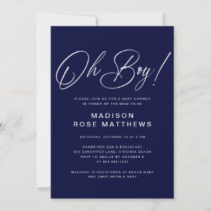 Oh Boy Modern Script Navy Blau Baby Shower Einladung