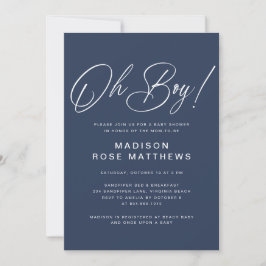 Oh Boy Modern Script Navy Blue Baby Shower Einladung