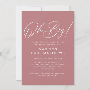 Oh Boy Modernes Skript Dusty Rose Baby Shower Einladung