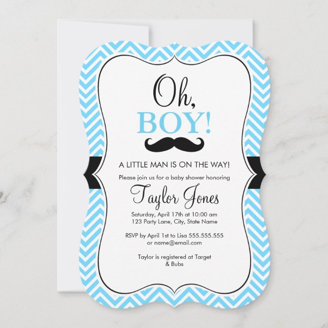 Oh Boy Mustache Baby Dusche einladen / Blau & Schw Einladung (Vorderseite)