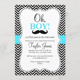 Oh Boy Mustache Baby Dusche Einladung / Blau