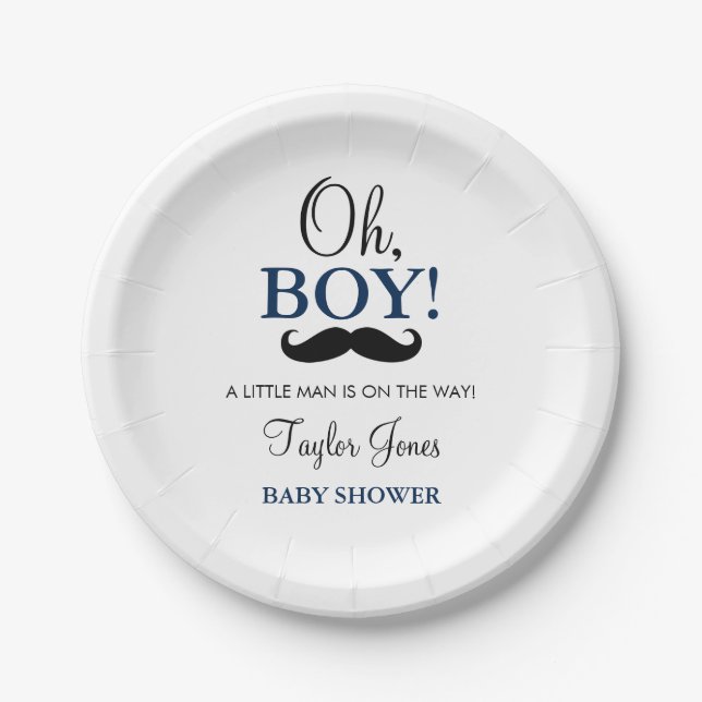 Oh Boy Mustache Baby Dusche Paper Teller (Vorderseite)