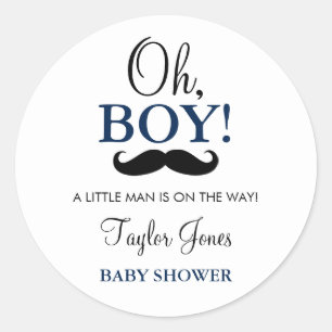 Oh Boy Mustache Baby Shower Stickers