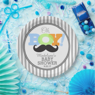 Oh Boy Mustache Babydusche Pappteller