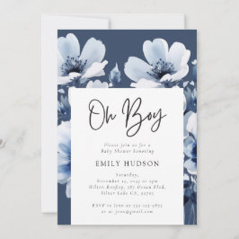 Oh Boy Navy Blue Floral Baby Dusche Einladung