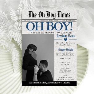 Oh Boy Newspaper Baby Shower Einladung