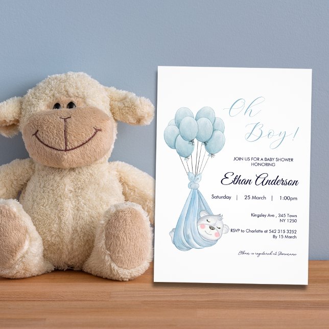 Oh Boy Niedlich Bear Balloon Baby Shower Einladung (Oh Boy Cute Bear Balloon Baby Shower Invite)