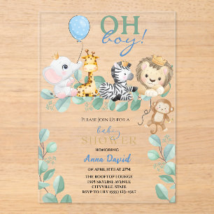 Oh Boy Niedlich Safari Jungle Animals Baby Dusche Acryleinladungen