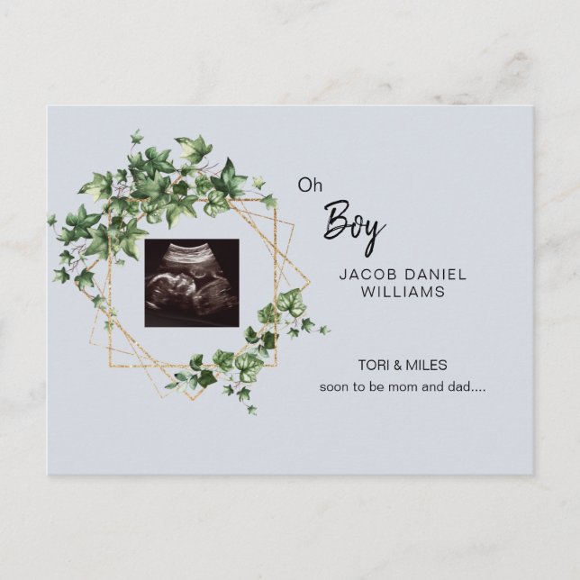 Oh Boy Pale Blue Ultrasound Foto Ankündigung Po (Vorderseite)