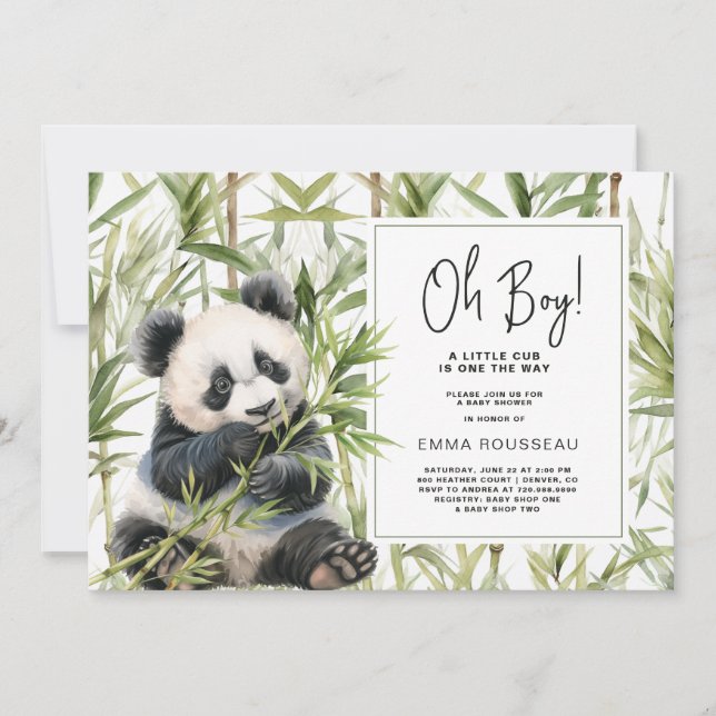 Oh Boy Panda Bear Bamboo Boy Baby Dusche Einladung (Vorderseite)