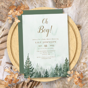 Oh Boy Pine Tree Forest Baby Shower Einladung