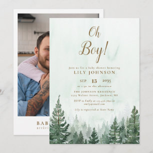 Oh Boy Pine Tree Forest Baby Shower Foto Einladung