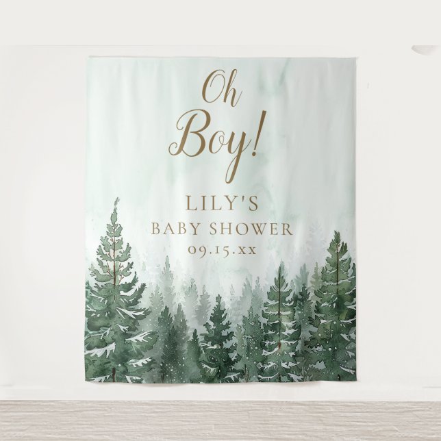 Oh Boy Rustic Pine Forest Baby Dusche Foto Prop Wandteppich (Vorderseite)