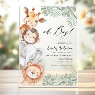 Oh, Boy Safari Animal Boy's Baby Shower Acryleinladungen