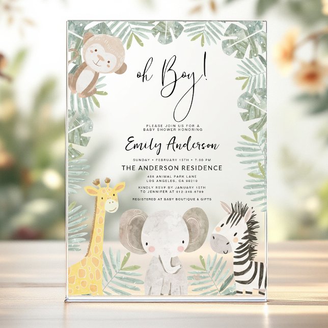 Oh, Boy Safari Animal Boy's Baby Shower Acryleinladungen (Von Creator hochgeladen)