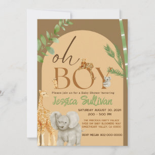Oh Boy Safari Animal Earth Tone Baby Shower Einladung