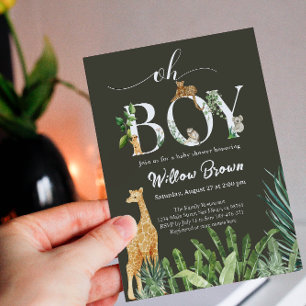 Oh Boy Safari Animal Forest Greenery Baby Shower Einladung