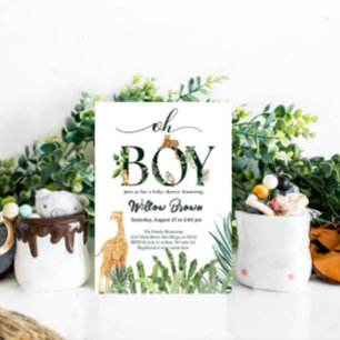 Oh Boy Safari Animal Jungle Greenery Baby Shower Einladung