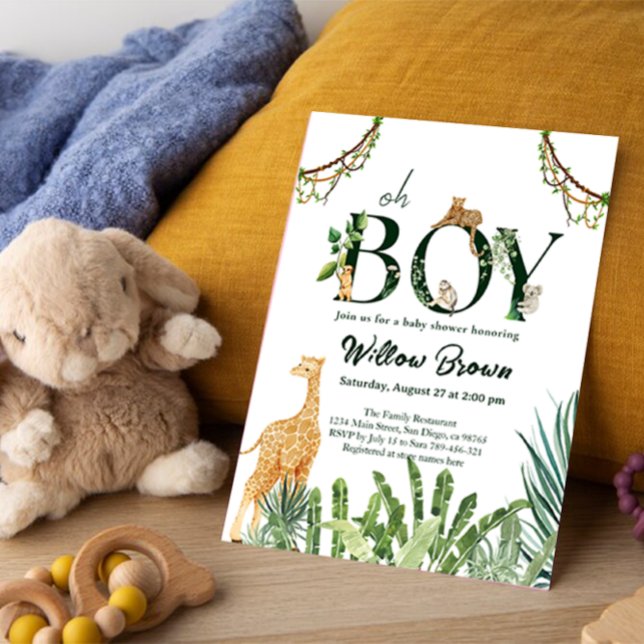 Oh Boy Safari Animal Jungle Greenery Baby Shower Einladung (Von Creator hochgeladen)