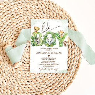 Oh Boy Safari Animals Baby Shower Einladung