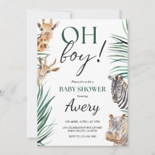 Oh Boy Safari Animals Baby Shower Einladung