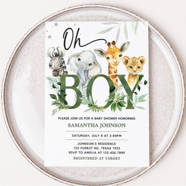 Oh Boy Safari Baby Dusche Einladung (Jungle Safari Baby Shower Invitation)