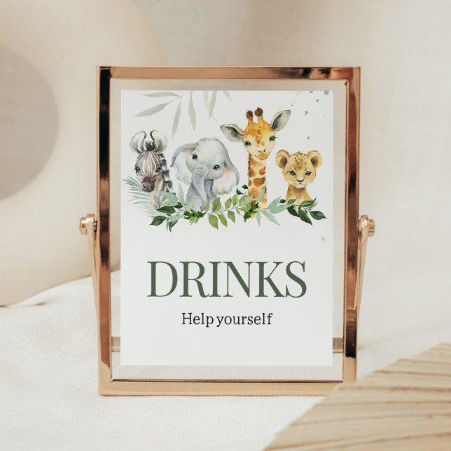 Oh Boy Safari Baby Duschgetränke Poster (Jungle Safari Baby Shower Drinks Sign)