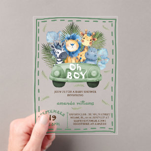 Oh Boy Safari-Tiere Baby-Party Acryleinladungen