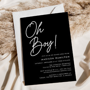 Oh Boy Schrift Schwarz Minimalistische Babyparty-E Einladung