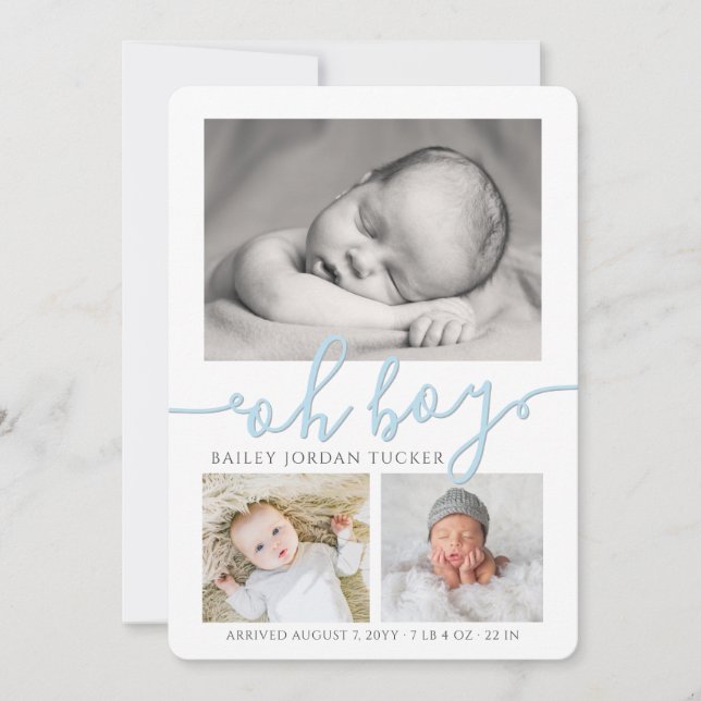 Oh Boy Simple Collage Foto Geburtserklärung Ankünd Ankündigung (Vorderseite)