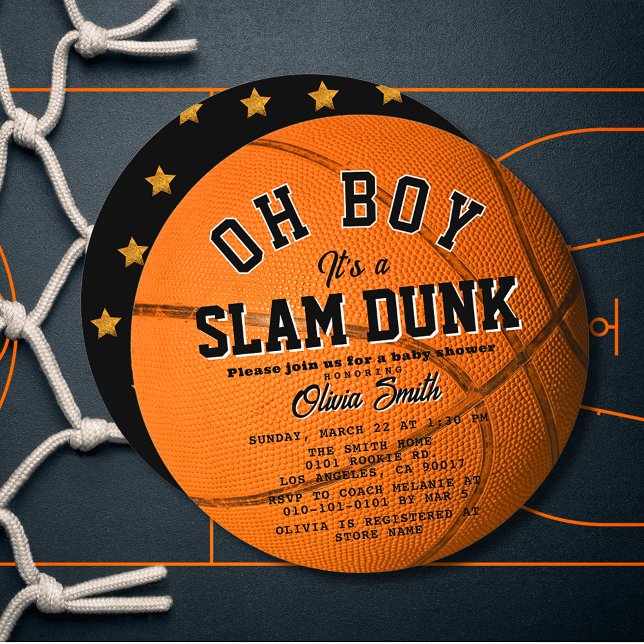Oh Boy Slam Dunk Basketball Boy Baby Shower Circle Einladung (Von Creator hochgeladen)
